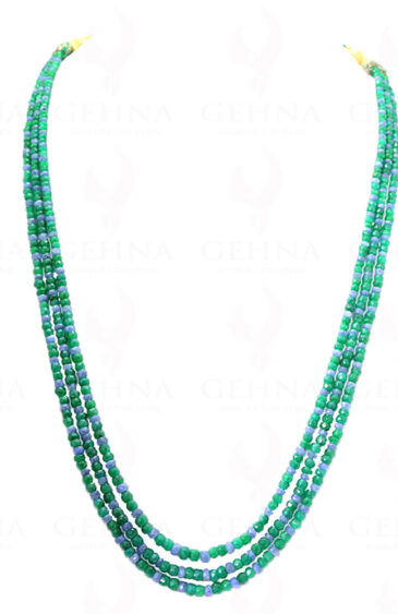 3 Rows Of Emerald & Blue Sapphire Gemstone Faceted Bead Necklace NP-1216