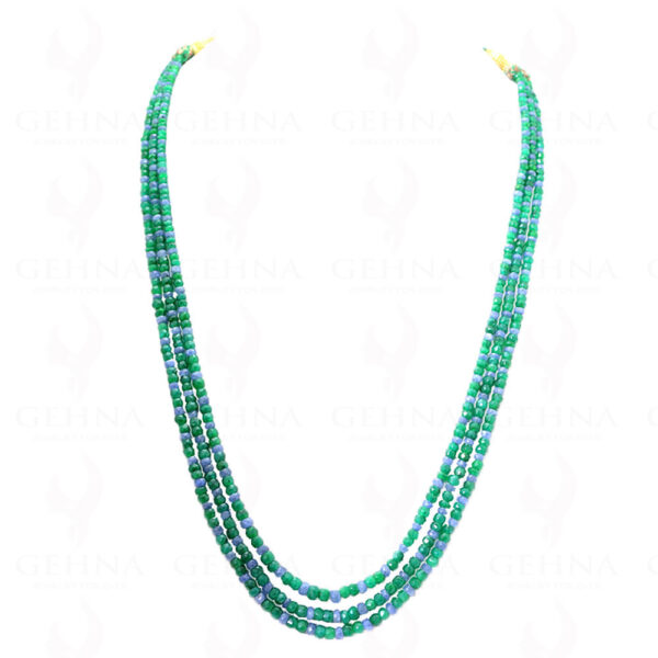 3 Rows Of Emerald & Blue Sapphire Gemstone Faceted Bead Necklace NP-1216