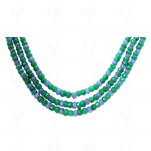 3 Rows Of Emerald & Blue Sapphire Gemstone Faceted Bead Necklace NP-1216