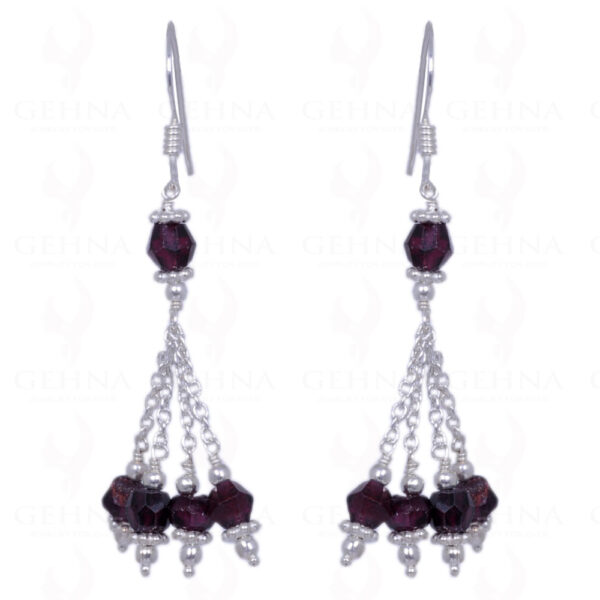 Red Garnet Faceted Bead Earrings Made In .925 Sterling Silver ES-1217