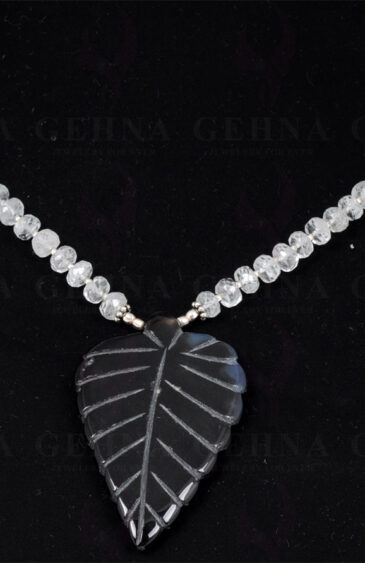 Aquamarine & Garnet Gemstone Bead With Onyx Leaf Shaped Carving Pendant NS-1217