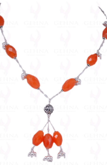 Carnelian Gemstone Oval Shaped Bead Strand With Solid Silver Elements NS-1218