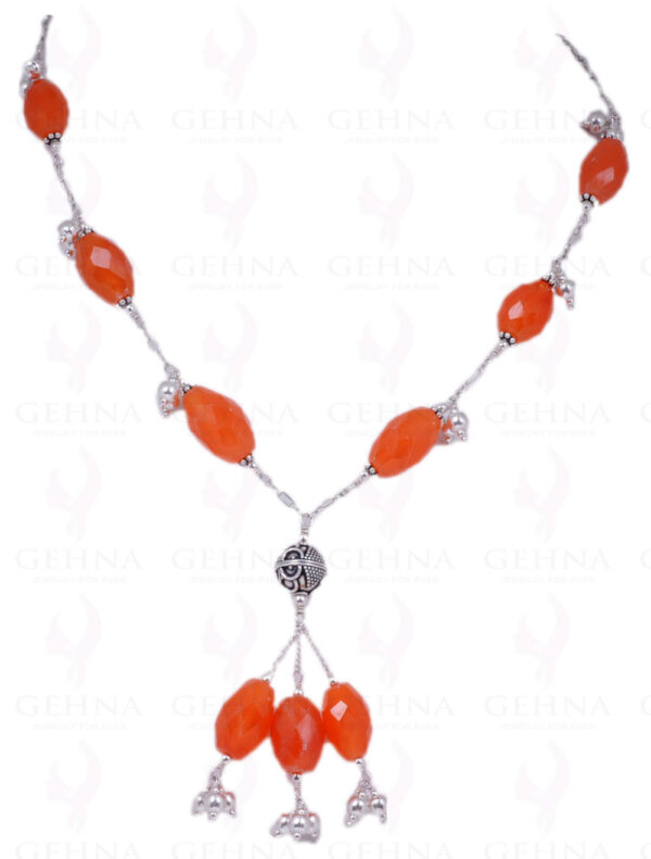 Carnelian Gemstone Oval Shaped Bead Strand With Solid Silver Elements NS-1218