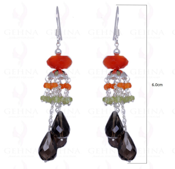 Carnelian, Peridot & Smoky Topaz Gemstone Earrings In .925 Solid Silver ES-1220