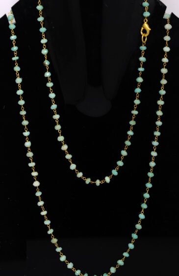 Natural Amazonite Gemstone Bead Rosary Chain In 9Kt Fine Gold CS-121 CS-1221