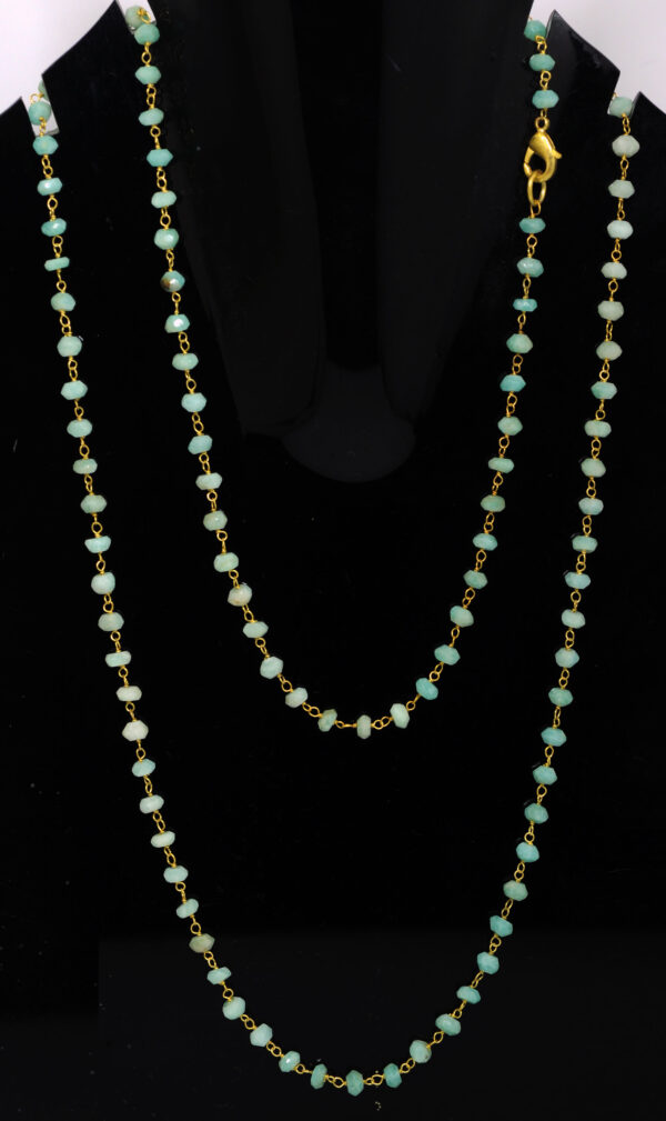 Natural Amazonite Gemstone Bead Rosary Chain In 9Kt Fine Gold CS-121 CS-1221