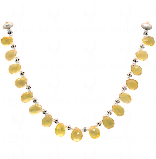 Lemon Topaz Gemstone Teardrop Shaped Bead Strand With Solid Silver Element NS-1221