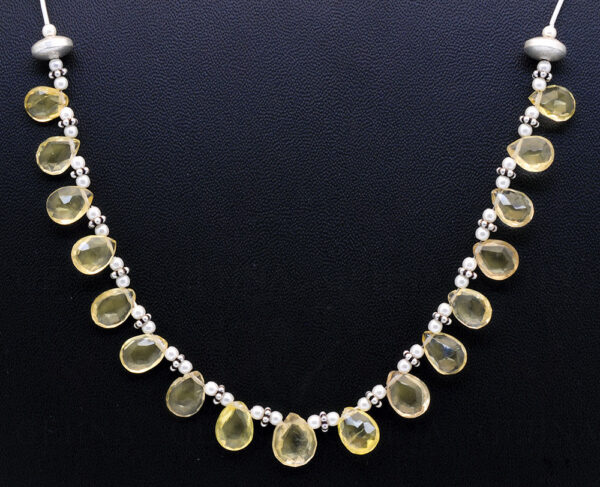 Lemon Topaz Gemstone Teardrop Shaped Bead Strand With Solid Silver Element NS-1221