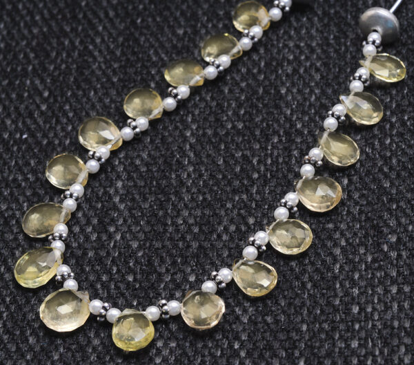 Lemon Topaz Gemstone Teardrop Shaped Bead Strand With Solid Silver Element NS-1221