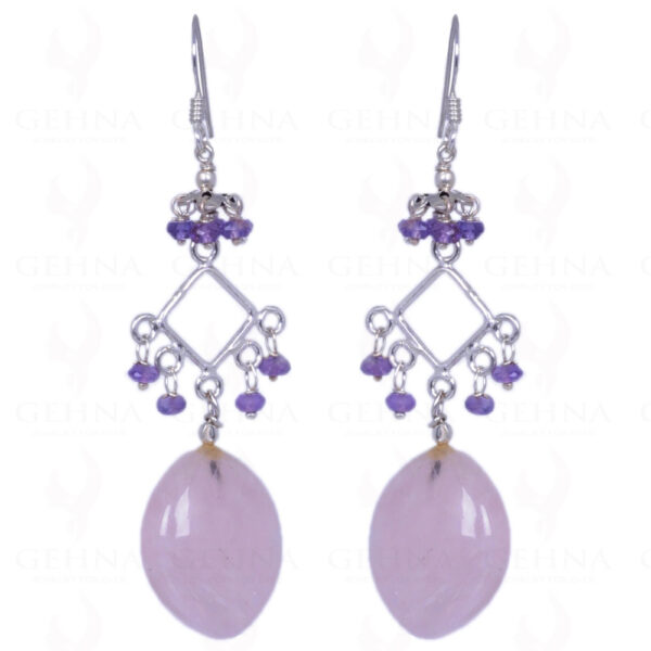 Amethyst & Rose Quartz Gemstone Earrings Made In .925 Solid Silver ES-1222