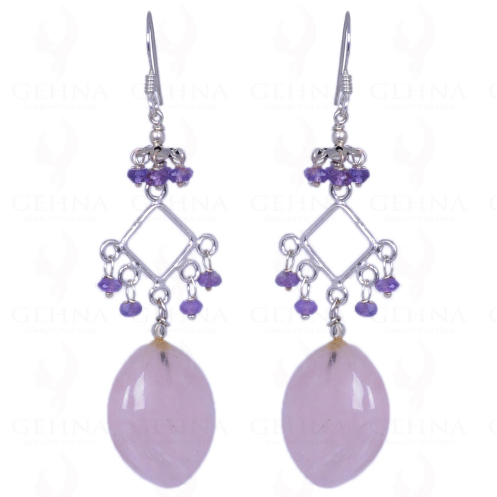 Amethyst & Rose Quartz Gemstone Earrings Made In .925 Solid Silver ES-1222