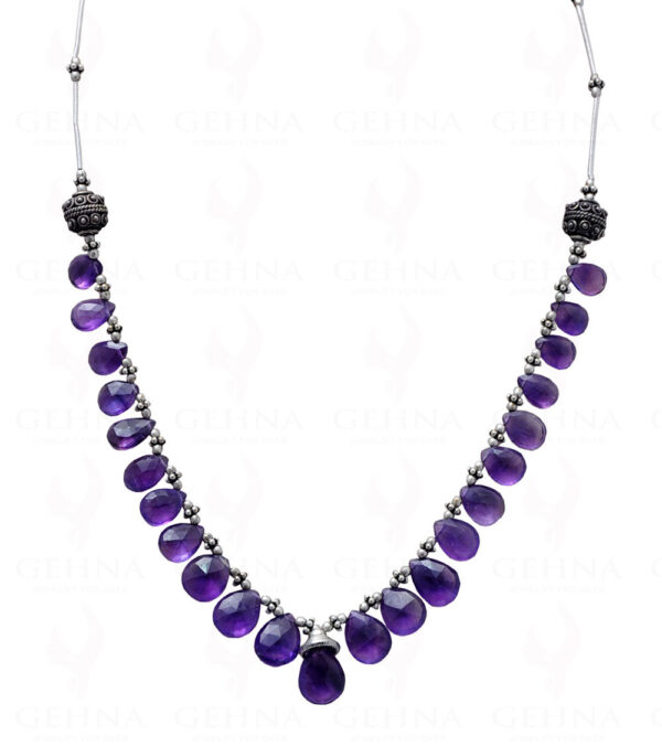 Amethyst Gemstone Faceted Bead Necklace With Solid Silver Elements NS-1222