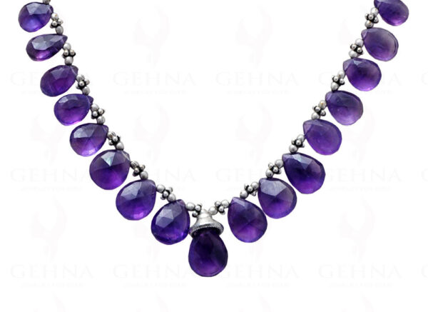 Amethyst Gemstone Faceted Bead Necklace With Solid Silver Elements NS-1222