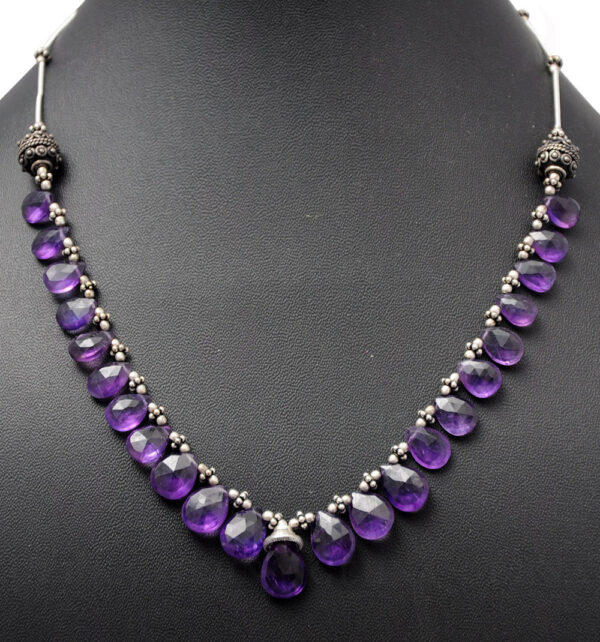 Amethyst Gemstone Faceted Bead Necklace With Solid Silver Elements NS-1222