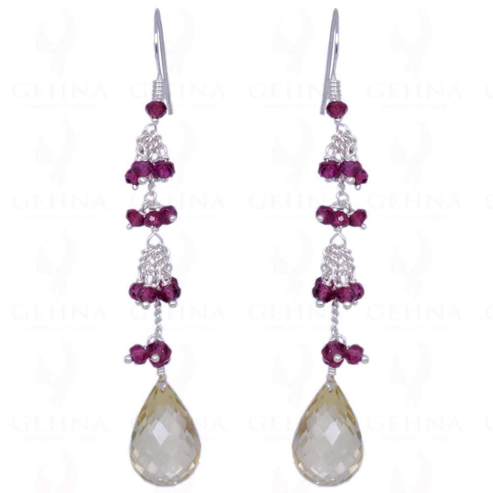 Lemon Topaz & Red Garnet Gemstone Earrings Made In .925 Solid Silver ES-1224