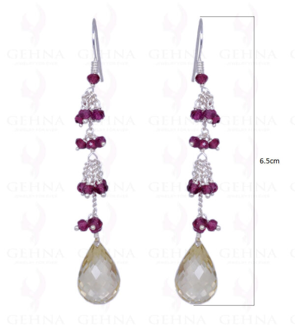 Lemon Topaz & Red Garnet Gemstone Earrings Made In .925 Solid Silver ES-1224