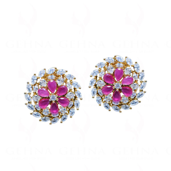 Ruby & Topaz Studded Gold Plated Earrings FE-1225