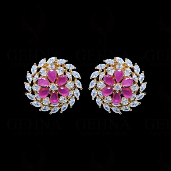 Ruby & Topaz Studded Gold Plated Earrings FE-1225