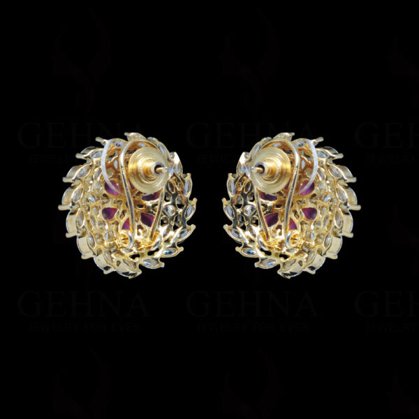 Ruby & Topaz Studded Gold Plated Earrings FE-1225