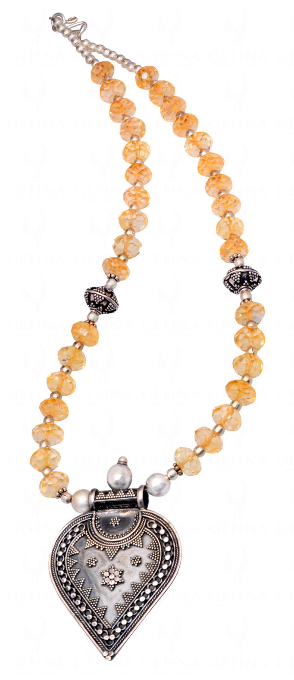 Citrine Gemstone Faceted Bead Necklace With .925 Solid Silver Pendant NS-1225