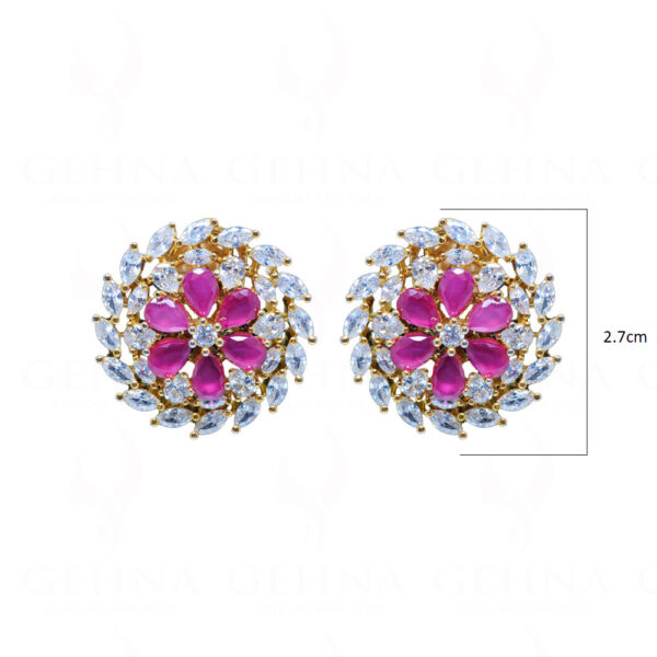 Ruby & Topaz Studded Gold Plated Earrings FE-1225