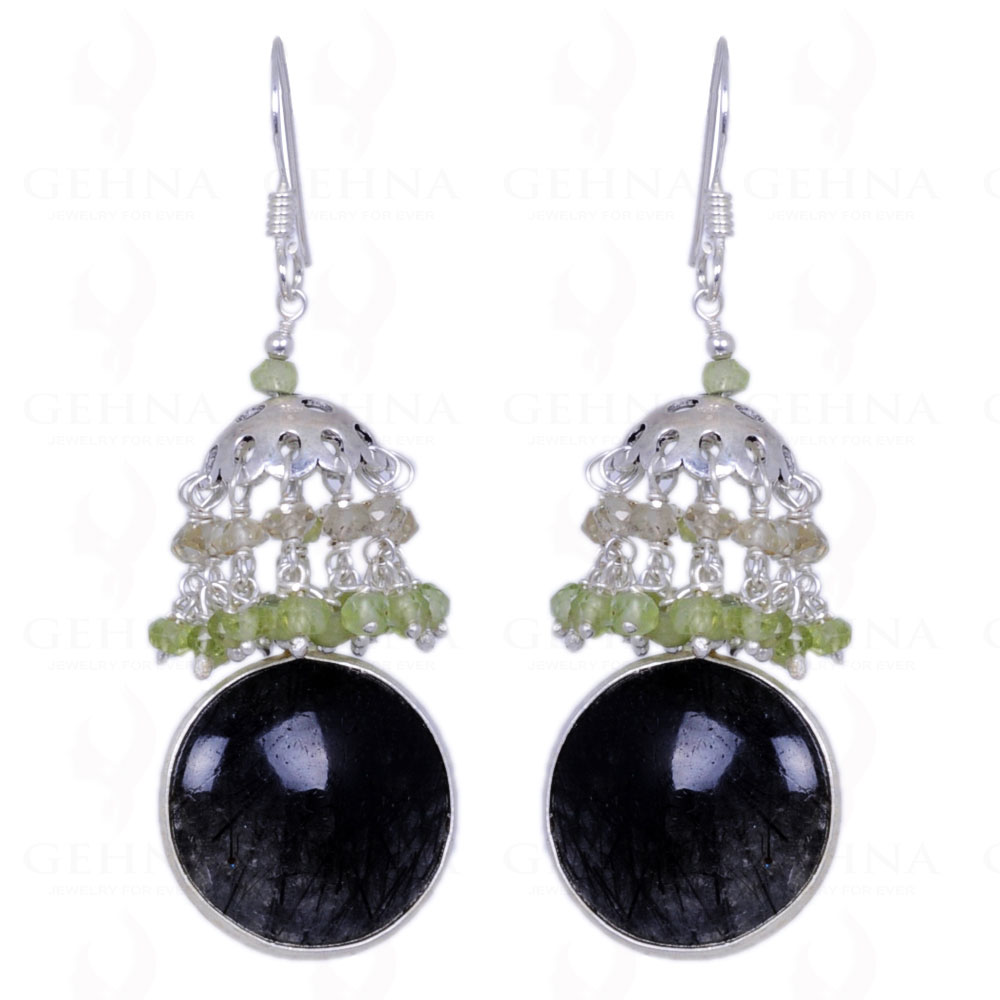 Rutile Quartz, Topaz & Peridot Gemstone Earrings In .925 Solid Silver ES-1226