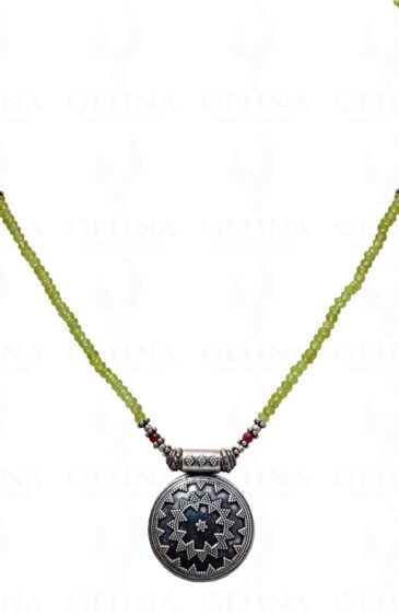 Lemon Topaz & Garnet Gemstone Bead Necklace With Solid Silver Pendant NS-1226