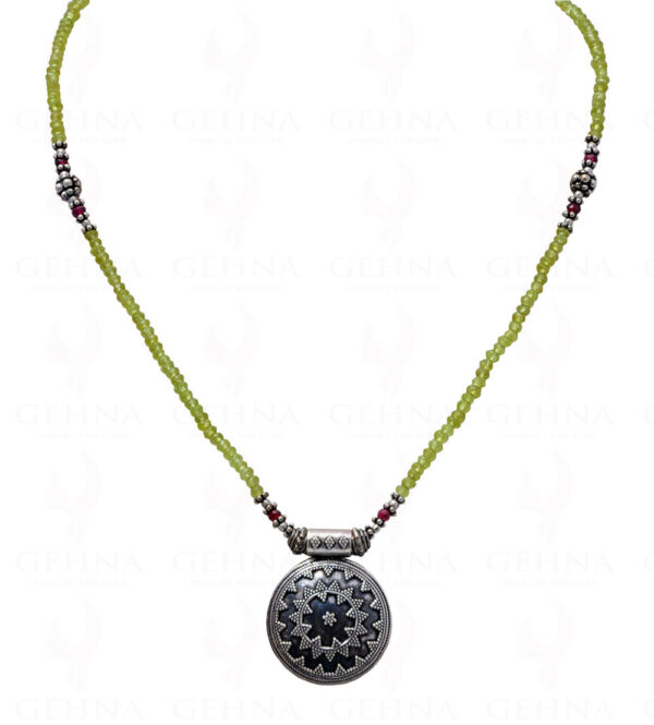 Lemon Topaz & Garnet Gemstone Bead Necklace With Solid Silver Pendant NS-1226