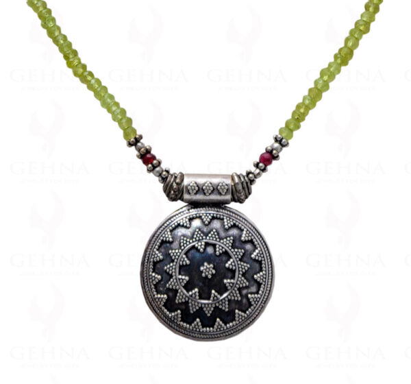 Lemon Topaz & Garnet Gemstone Bead Necklace With Solid Silver Pendant NS-1226