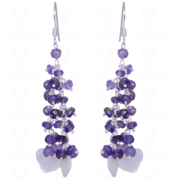 Heart Shape Shell Pearl & Amethyst Gemstone Earrings In .925 Solid Silver ES-1227