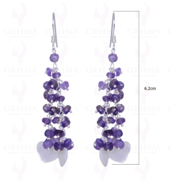 Heart Shape Shell Pearl & Amethyst Gemstone Earrings In .925 Solid Silver ES-1227