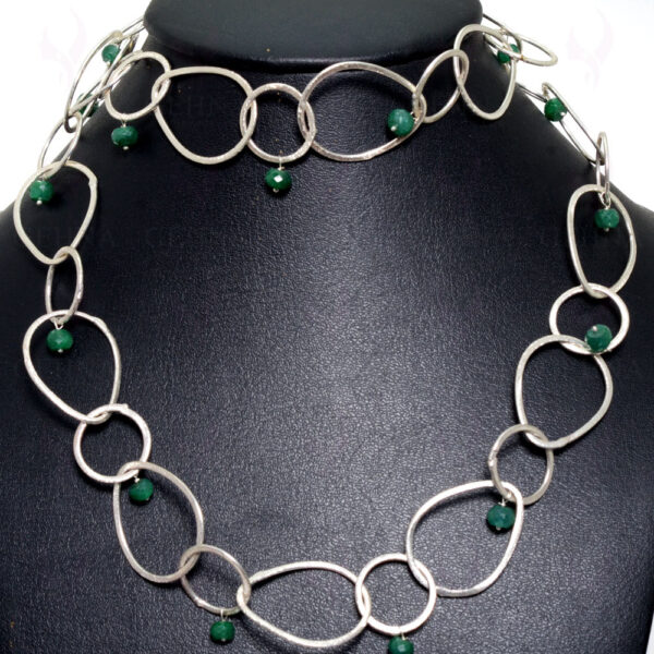 32 Inches Faceted Emerald Gemstone Bead Necklace Knotted With Chain NP-1227