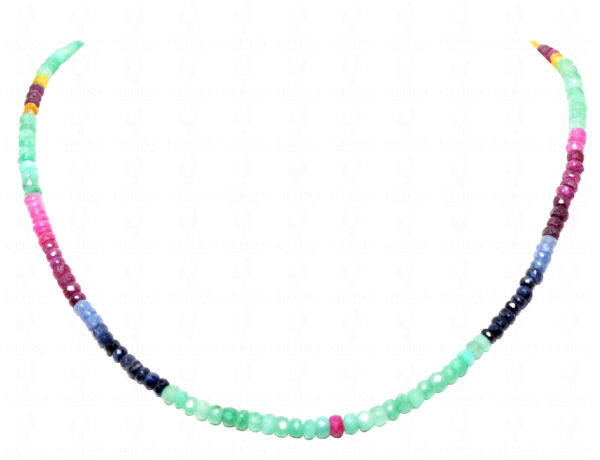 Emerald, Ruby & Sapphires Gemstone Faceted Bead Necklace NP-1228