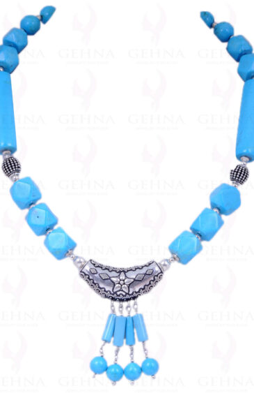 Turquoise Gemstone Bead Necklace With .925 Solid Silver Elements NS-1228