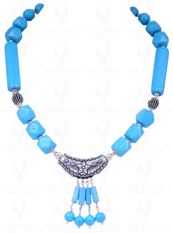 Turquoise Gemstone Bead Necklace With .925 Solid Silver Elements NS-1228