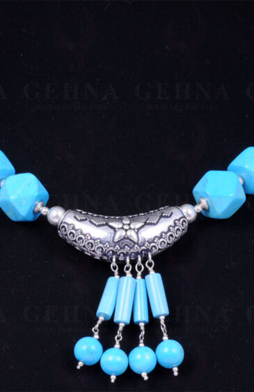 Turquoise Gemstone Bead Necklace With .925 Solid Silver Elements NS-1228