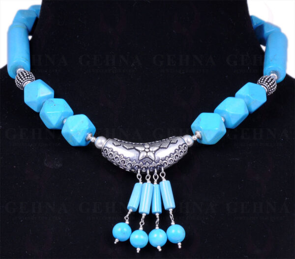 Turquoise Gemstone Bead Necklace With .925 Solid Silver Elements NS-1228