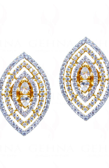 White Topaz Studded Oval Shape Elegant Pair Of Earrings FE-1229