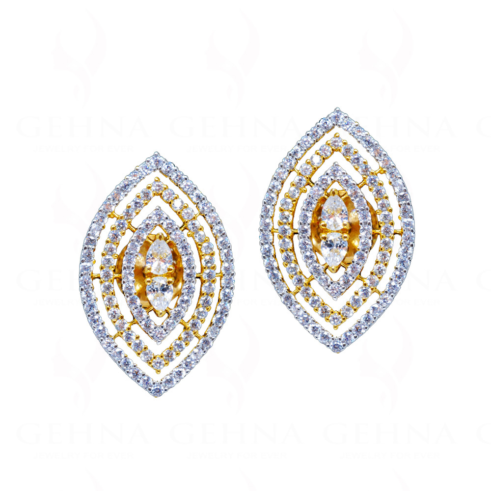 White Topaz Studded Oval Shape Elegant Pair Of Earrings FE-1229