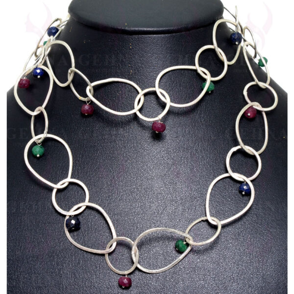 32 Inches Emerald, Ruby & Blue Sapphire Gemstone Faceted Bead Necklace NP-1229