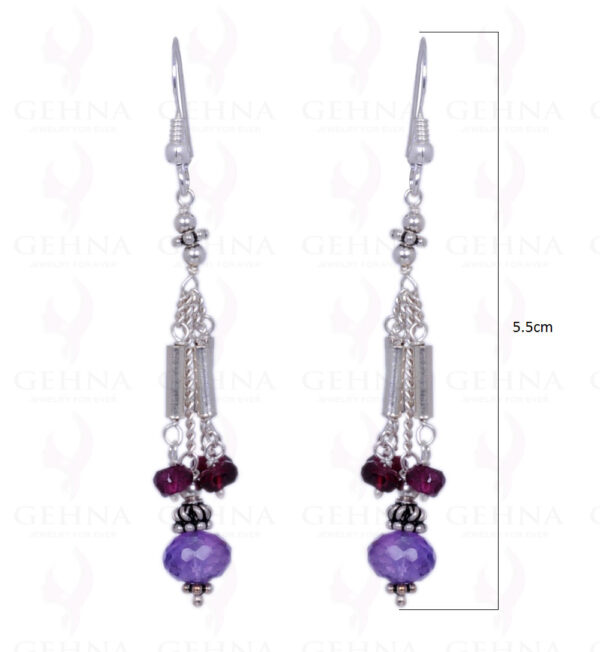 Amethyst & Red Garnet Gemstone Faceted Bead Earrings In .925 Solid Silver ES-1230