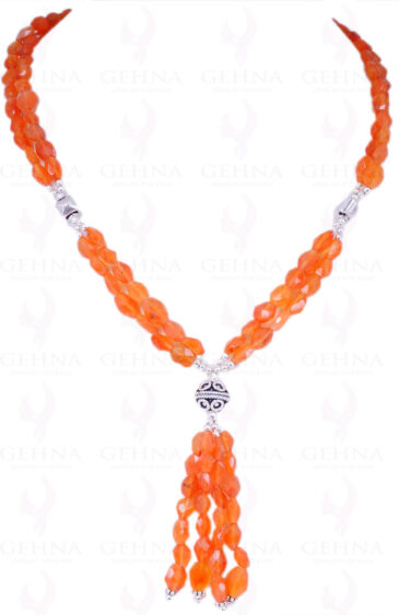 Carnelian Gemstone Oval Shaped Bead Necklace With Solid Silver Elements NS-1231