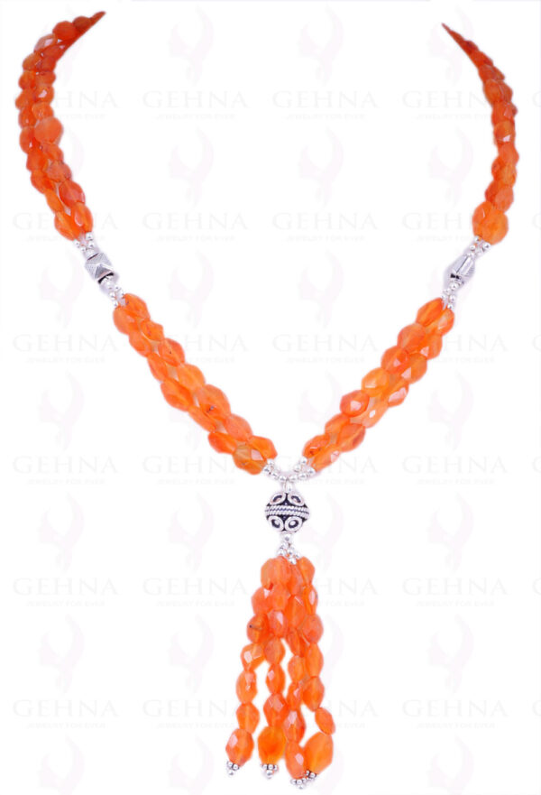 Carnelian Gemstone Oval Shaped Bead Necklace With Solid Silver Elements NS-1231