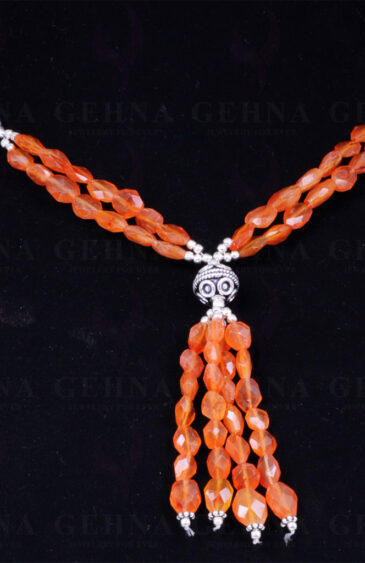 Carnelian Gemstone Oval Shaped Bead Necklace With Solid Silver Elements NS-1231