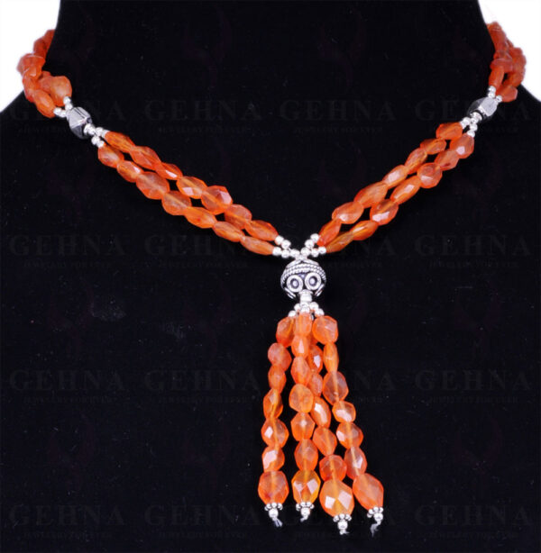 Carnelian Gemstone Oval Shaped Bead Necklace With Solid Silver Elements NS-1231