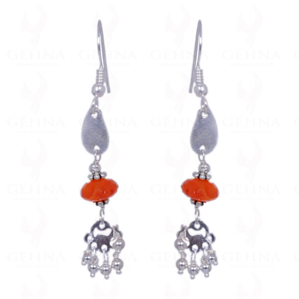 Carnelian Gemstone Faceted Bead Earrings Made In .925 Solid Silver ES-1232