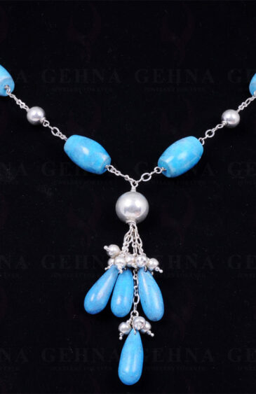 Turquoise Gemstone Bead Necklace With .925 Solid Silver Elements NS-1232