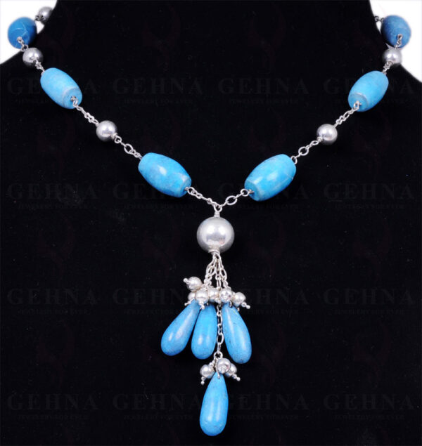 Turquoise Gemstone Bead Necklace With .925 Solid Silver Elements NS-1232