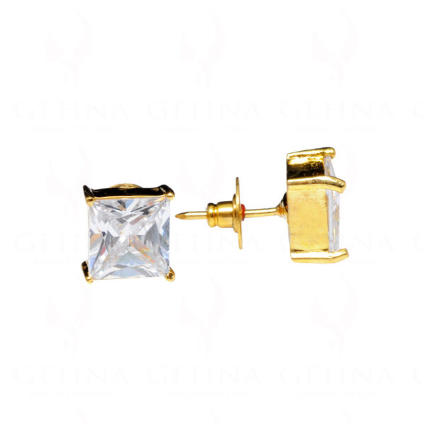 White Topaz Studded Gold Plated Tops Earrings FE-1233