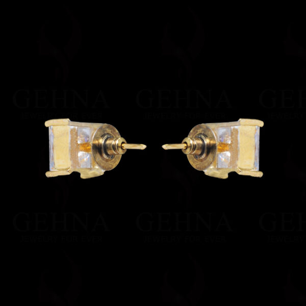 White Topaz Studded Gold Plated Tops Earrings FE-1233